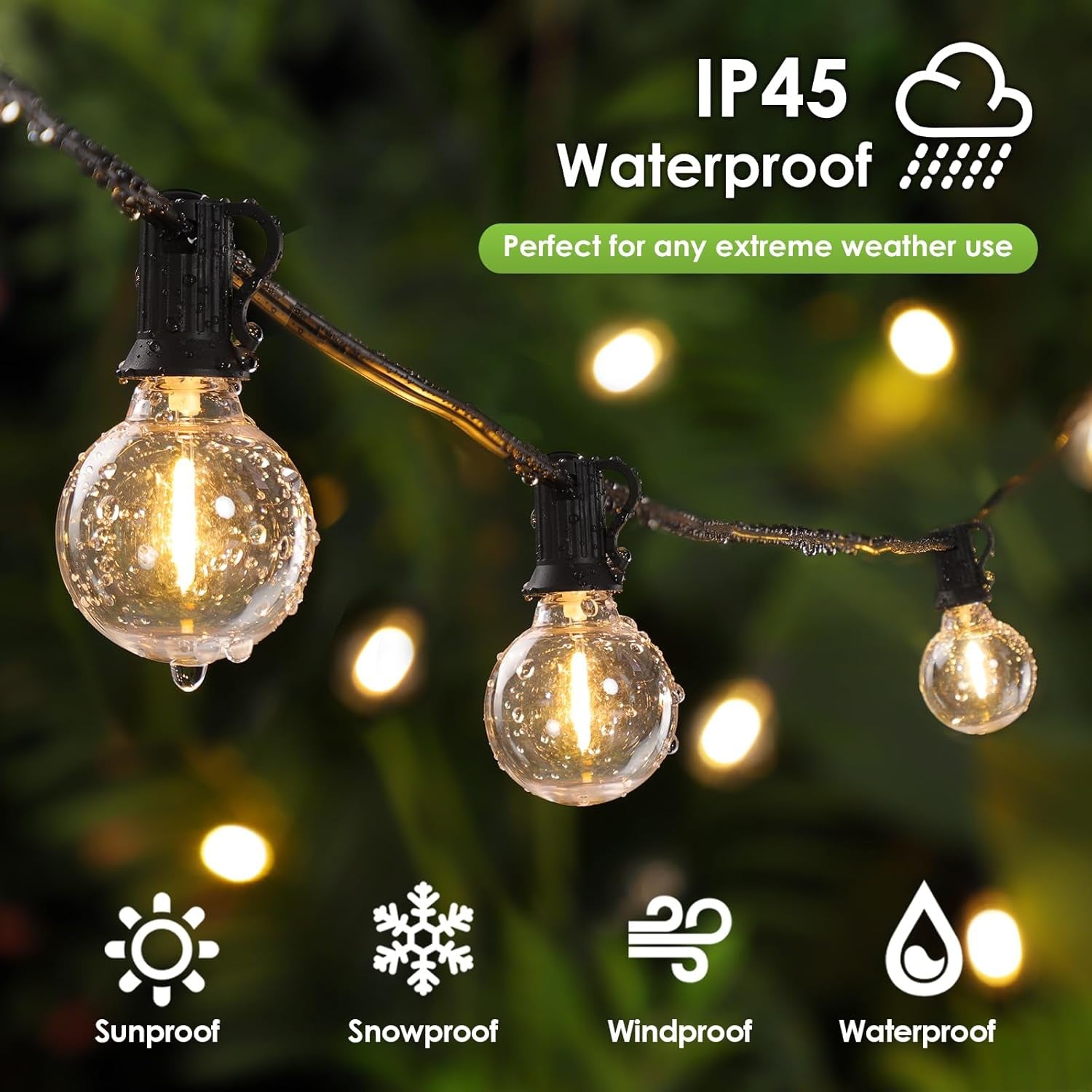 LG-Solar String Lights Outdoor Waterproof  Shatterproof Bulbs, 3 Modes, 8H Timeable, Dimmable, Outdoor Lights Solar Powered Patio Lights with Remote for Outside Porch Garden