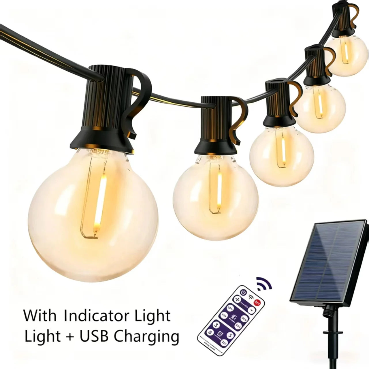 LG-Solar String Lights Outdoor Waterproof  Shatterproof Bulbs, 3 Modes, 8H Timeable, Dimmable, Outdoor Lights Solar Powered Patio Lights with Remote for Outside Porch Garden